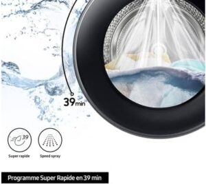 Lavatrice da 11 kg, carica frontale, 1400 giri, vapore, nero, classe energetica A in primo piano