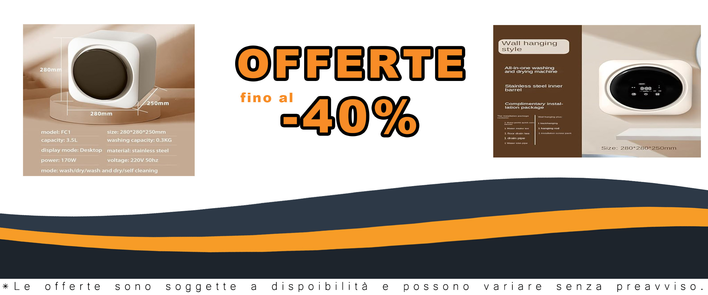 Qiang Mini Lavatrice 3 in Uno Portatile a Parete/Desktop con riscaldamento e asciugatura integrata