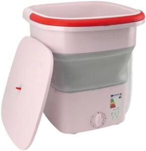 Lavatrice portatile 135W rosa da 12 litri, ideale per hotel e ambienti piccoli.