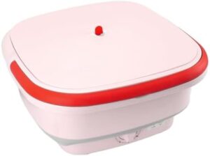 Lavatrice portatile 135W rosa da 12 litri, ideale per hotel e ambienti piccoli.