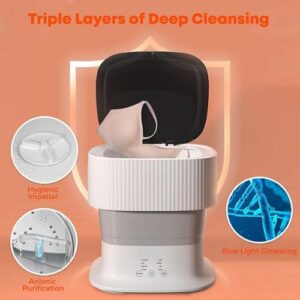 Lavatrice pieghevole da 350 giri al minuto, perfetta per vestiti, neonati e biancheria intima, con luce blu e risparmio energetico.