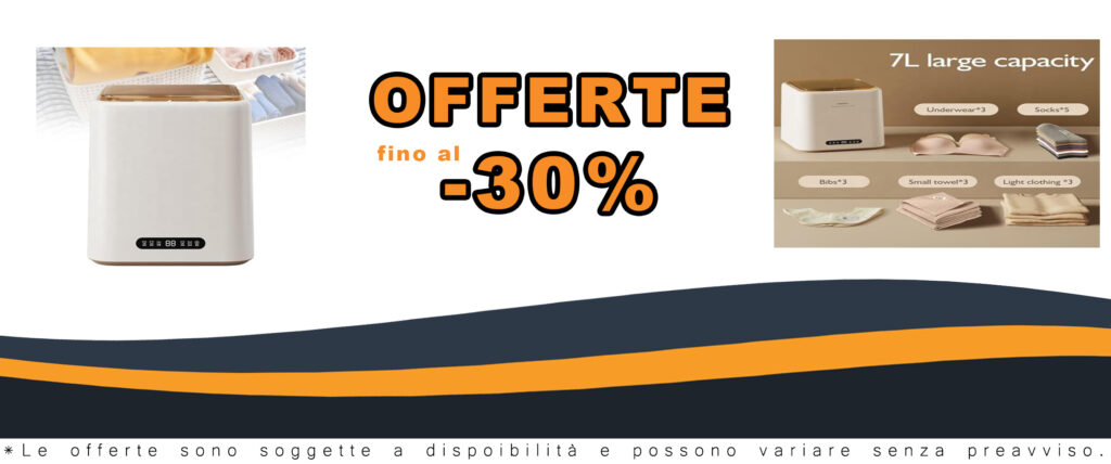 OmePS Mini Lavatrice con capacità di 7 litri, funzione di asciugatura rapida in 8 minuti e scarico automatico, ideale per spazi ridotti.