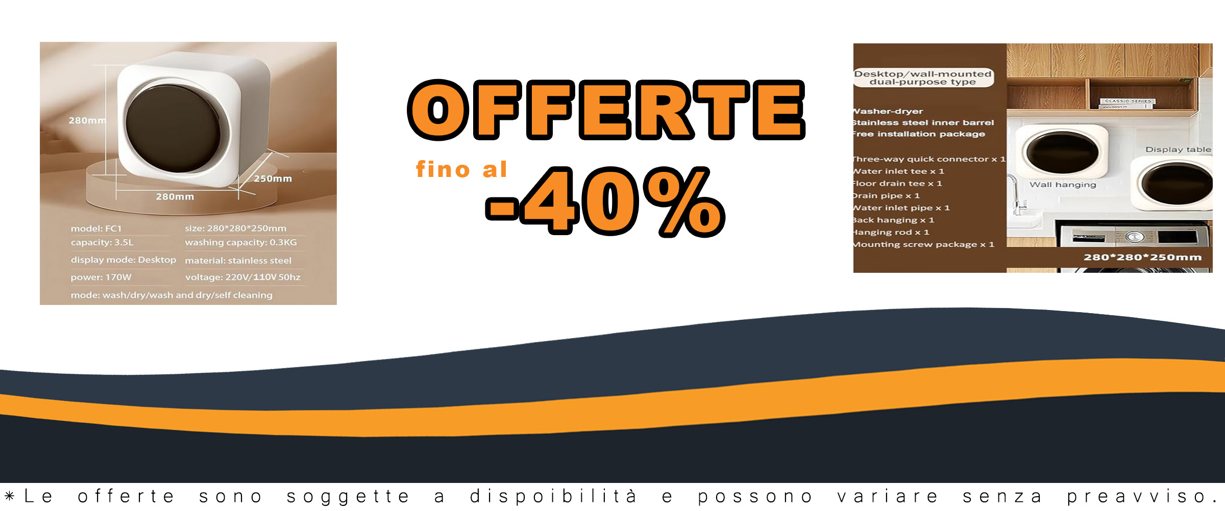 Mini lavatrice portatile con asciugatrice compatta, pannello di controllo LCD, montaggio a parete ideale per appartamenti e camper.