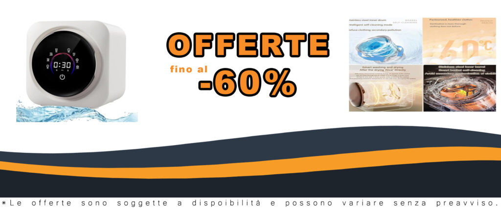 Lavatrice e asciugatrice portatile 2 in 1 ideale per appartamenti, camper e hotel, con design compatto e funzione 2 in 1.