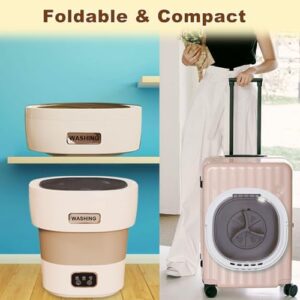 Mini lavatrice pieghevole da 13 litri con centrifuga, ideale per piccoli spazi come appartamenti, camper e campeggio.