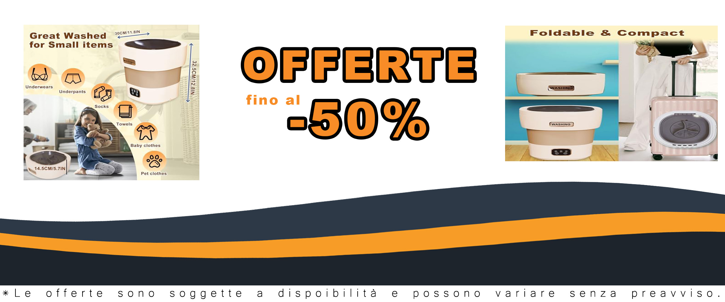 Mini lavatrice pieghevole da 13 litri con centrifuga, ideale per piccoli spazi come appartamenti, camper e campeggio.