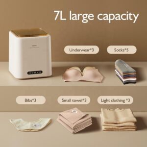 WhAeoy Mini Lavatrice, compatta e potente, ideale per lavare biancheria intima e piccoli capi delicati, con lavaggio a 360° e battitura a vortice bidirezionale.