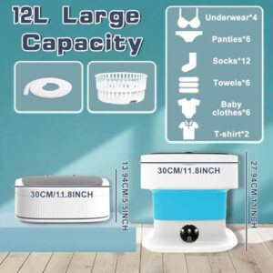 Lavatrice portatile da 12 litri, pieghevole e 2 in 1, adatta per biancheria intima e vestiti per bambini, perfetta per appartamenti e dormitori.