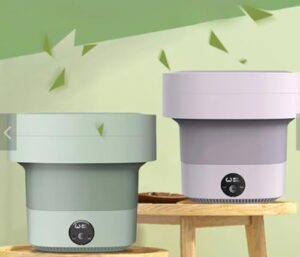 Lavatrice portatile compatta da 3,6 kg, verde, ideale per piccoli appartamenti e lavanderie rapide.