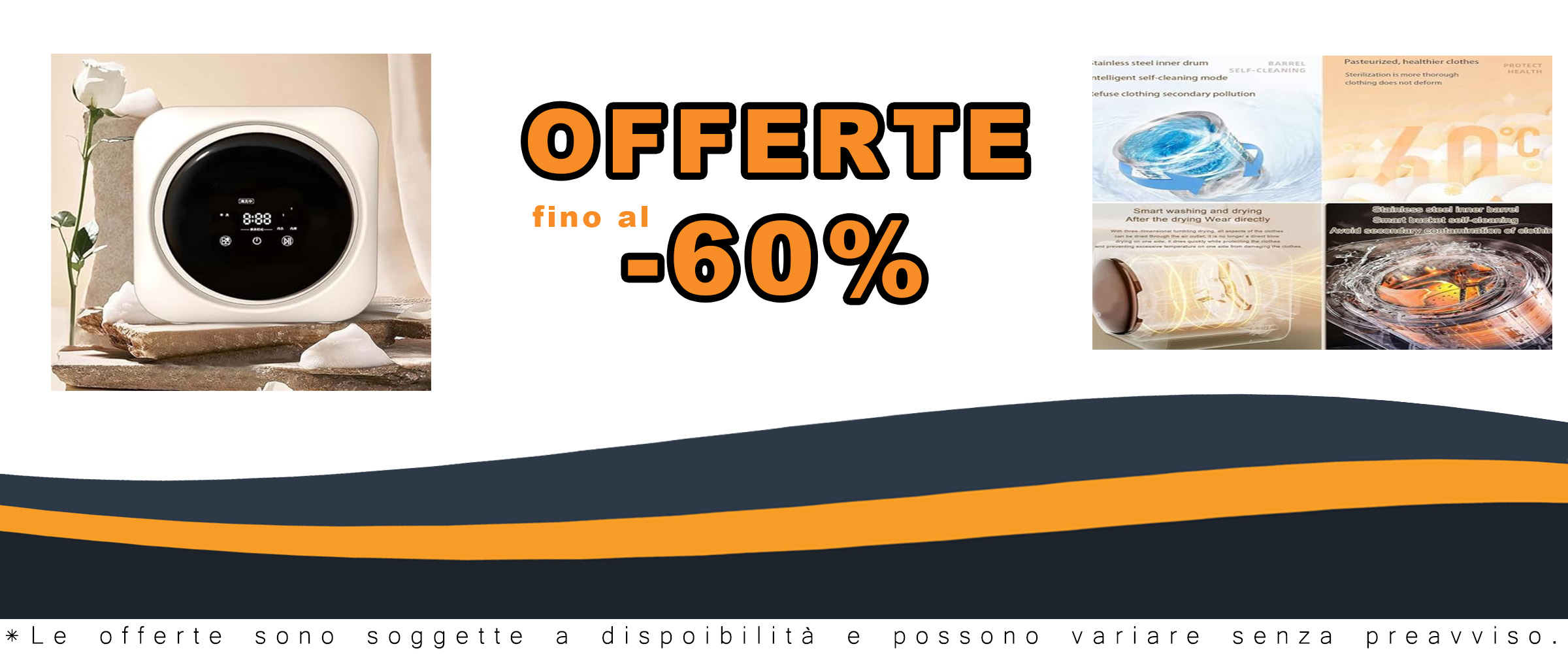 OmePS Mini Lavatrice Portatile da 3,5 litri con touch screen, canna in acciaio inox e basso rumore.