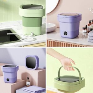 Lavatrice pieghevole verde da 9 litri, perfetta per appartamenti e viaggi in camper.