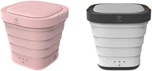 Mini lavatrice pieghevole portatile rosa/grigio, ideale per viaggi, biancheria intima e piccoli appartamenti.