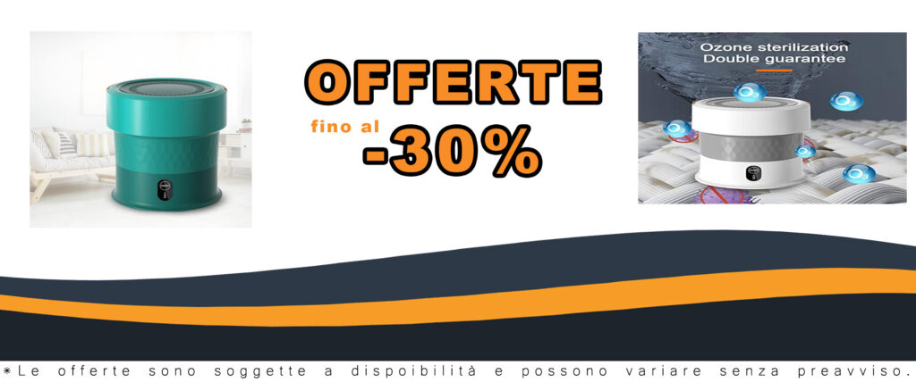 Mini lavatrice pieghevole bianca con base verde, design compatto e funzionalità ozono per un bucato igienizzato e asciutto.