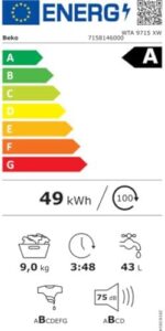 Lavatrice Beko WTA9715XW Classe A 9 Kg 1400 rpm in funzione, con un design moderno e prestazioni elevate