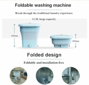 Lavatrice pieghevole portatile da 11,5 litri per lavare biancheria intima, calzini e vestiti per bambini, beige, compatta e semiautomatica.