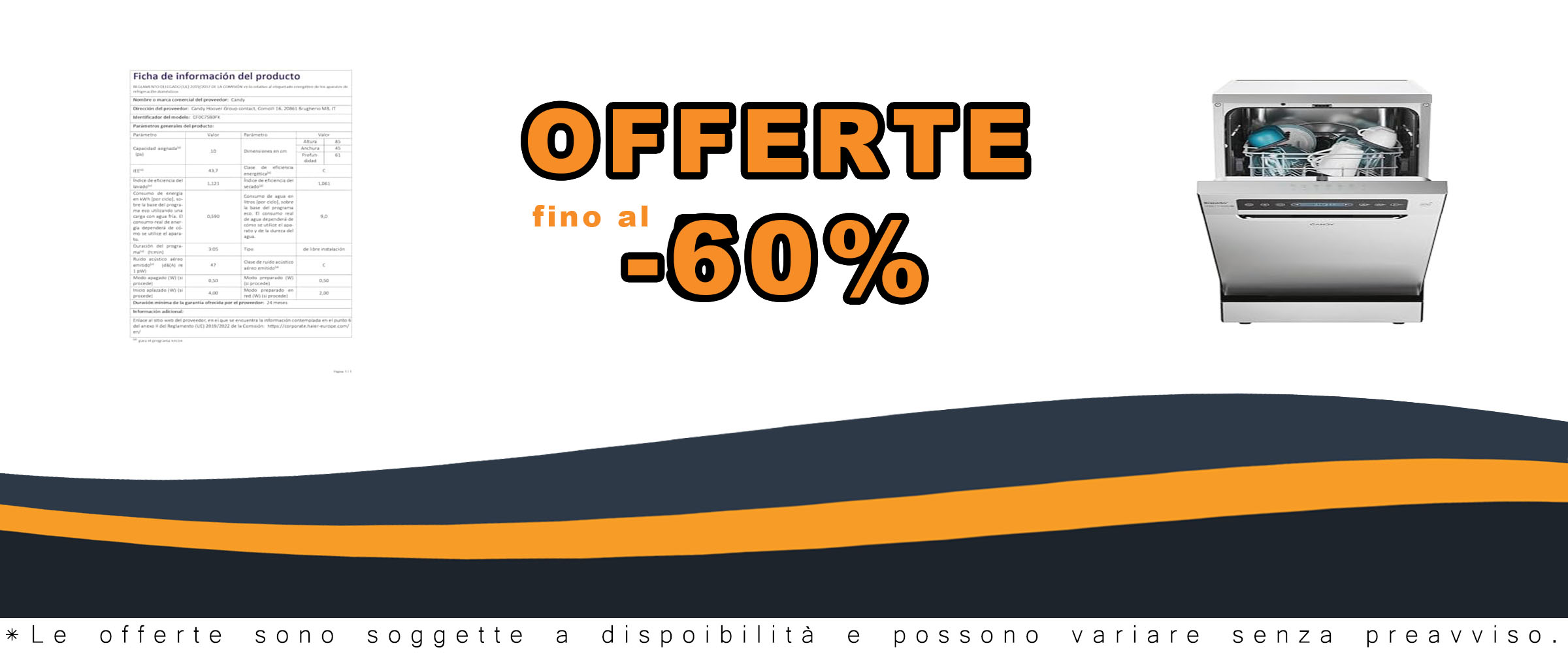 Lavastoviglie Candy Rapidò CF0C7SB0FX da 45 cm con Wi-Fi, tecnologia antibatterica e 8 programmi di lavaggio  