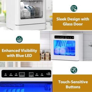 Lavastoviglie da tavolo compatta bianca, mini lavastoviglie con display LED e 5 programmi, perfetta per cucine, uffici e campeggi.