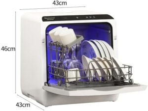 Sommertal Lavastoviglie da tavolo SP5 Dual con 6 programmi di lavaggio e copertura di pulizia a 360°, ideale per appartamenti e campeggio.