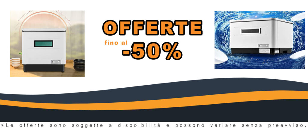 Mini lavastoviglie da tavolo, compatta e potente, con funzione di calore a 70°C, in acciaio inox e design moderno.