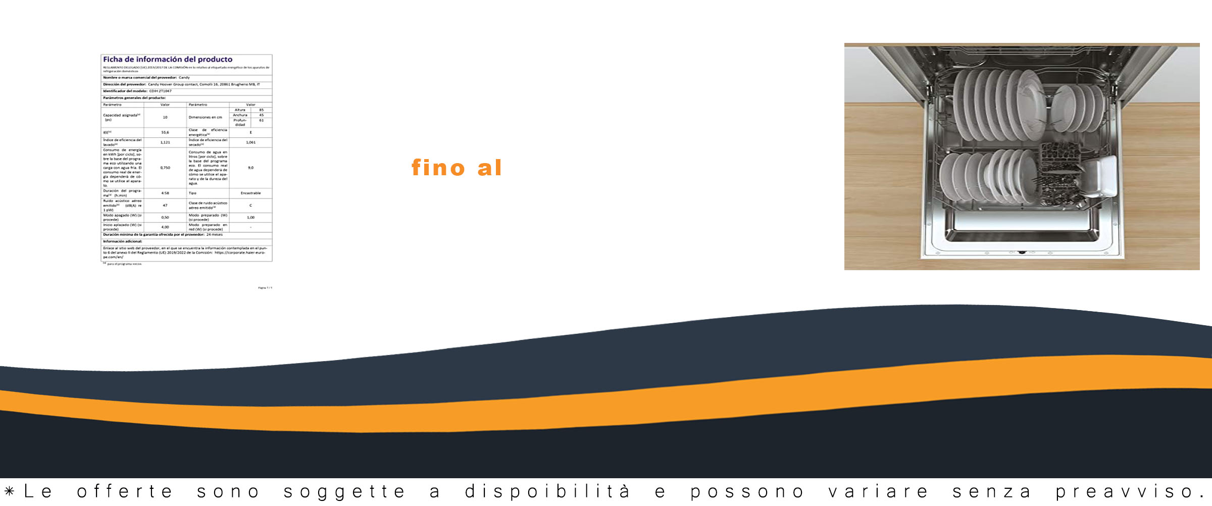 Candy Brava Lavastoviglie Slim da Incasso 45 cm, compatta e funzionale, con 10 coperti e ciclo rapido da 30 minuti.