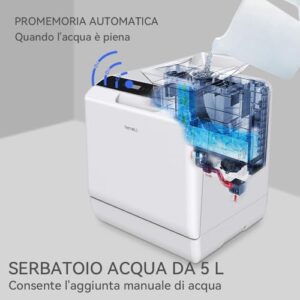 Lavastoviglie Hermitlux piccola bianca con controllo touch, ideale per campeggio, cucina e ufficio