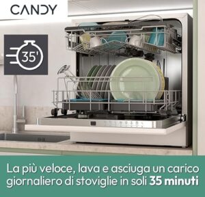Lavastoviglie Candy Rapido' CP 8F9FFW, modello compatto con 8 coperti e lavaggio rapido in 35 minuti