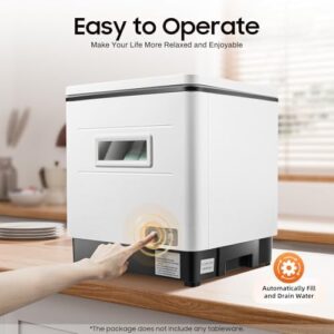 Lavastoviglie da tavolo in acciaio inox, ideale per piccole cucine, con funzionamento automatico e design salvaspazio.