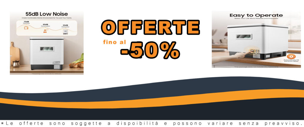 Lavastoviglie da tavolo in acciaio inox, ideale per piccole cucine, con funzionamento automatico e design salvaspazio.