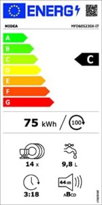 Midea Lavastoviglie Libera Installazione MFD60S230X-IT con 14 coperti, avvio ritardato, 9 programmi