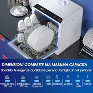 Mini lavastoviglie AIRMSEN da tavolo con controllo touch, display LED e 5+1 programmi di lavaggio, ideale per appartamenti e dormitori