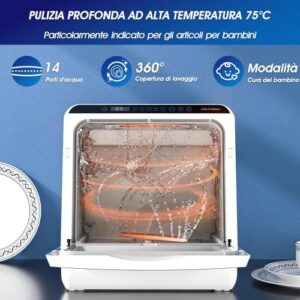 Mini lavastoviglie AIRMSEN da tavolo con controllo touch, display LED e 5+1 programmi di lavaggio, ideale per appartamenti e dormitori