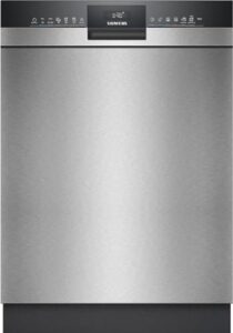 Lavastoviglie Siemens iQ300 SN43HS10TE in acciaio inox, modello sottopiano da 60 cm, ideale per famiglie di medie dimensioni.