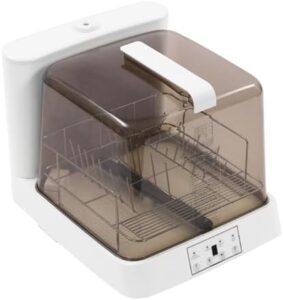 Lavastoviglie portatile compatta, ideale per piccoli spazi come appartamenti e camper, con capacità di 4-5 set e consumo di soli 6 litri di acqua per ciclo.