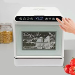 Lavastoviglie portatile compatta, mini lavastoviglie bianca 41 x 46 x 46 cm, perfetta per piccoli spazi e risparmio energetico.