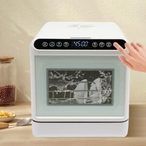 Lavastoviglie portatile compatta, mini lavastoviglie bianca 41 x 46 x 46 cm, perfetta per piccoli spazi e risparmio energetico.