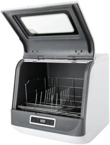 Lavastoviglie multifunzione portatile bianca con spruzzatore girevole e coperchio apribile a 360°