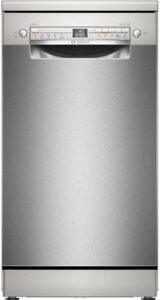 Lavastoviglie Bosch SPS2HMI42E, modello autoportante Silver Inox, con cassetto portaposate, asciugatura extra e cestello superiore regolabile in altezza.