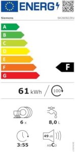 Lavastoviglie compatta Siemens 6 coperti 49db SK26E822EU con design elegante e prestazioni silenziose, perfetta per appartamenti o famiglie piccole.