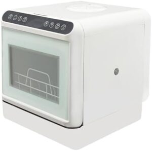 WOQLIBE Mini lavastoviglie, 1100 W, con luce LED e ripiano scorrevole a 2 livelli, perfetta per piccoli spazi