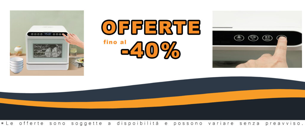 Mini lavastoviglie da tavolo 1100 W con ripiano scorrevole a 2 livelli, luce LED e temperatura dell'acqua a 72°C, ideale per spazi ridotti.