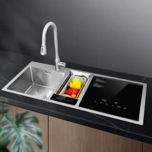 Lavastoviglie integrata da cucina con sistema ad ultrasuoni in acciaio inossidabile e scarico automatico, ideale per una pulizia efficiente