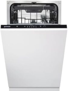 Lavastoviglie Gorenje GV 520 E10 completamente integrabile da 45 cm, con 3 cestini e 5 programmi di lavaggio, vista dall'esterno