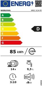 Whirlpool Lavastoviglie 60 cm, modello wric3c34pe, con capacità di 14 posate e un livello di rumore di soli 44 db, ideale per cucine moderne e silenziose.