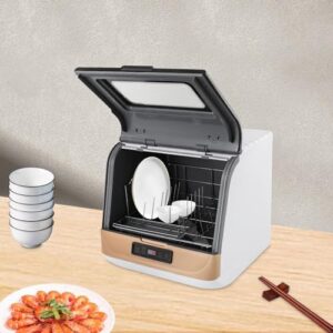 WOQLIBE Lavastoviglie da Tavolo oro, ideale per appartamenti e roulotte, con 3 programmi di lavaggio