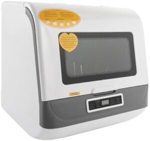 WOQLIBE Lavastoviglie da Tavolo, ideale per appartamenti, dormitori e roulotte, con capacità di 4-6 set di stoviglie e 3 programmi di lavaggio.