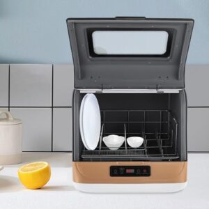Lavastoviglie Mini Portatile Oro, compatta e versatile, ideale per piccoli spazi come appartamenti e camper.