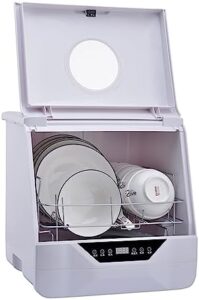 Lavastoviglie compatta e silenziosa, ideale per piccoli spazi e senza necessità di installazione, perfetta per singoli o piccoli appartamenti.