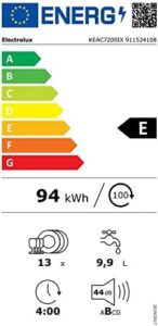 Lavastoviglie Electrolux 60cm 13c 44db integrabile KEAC7200IX, silenziosa ed efficiente, ideale per famiglie numerose.