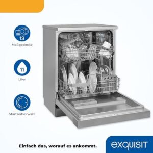 Lavastoviglie Exquisit GSP9313-030E in argento, vista laterale, con design moderno e funzionalità avanzate.