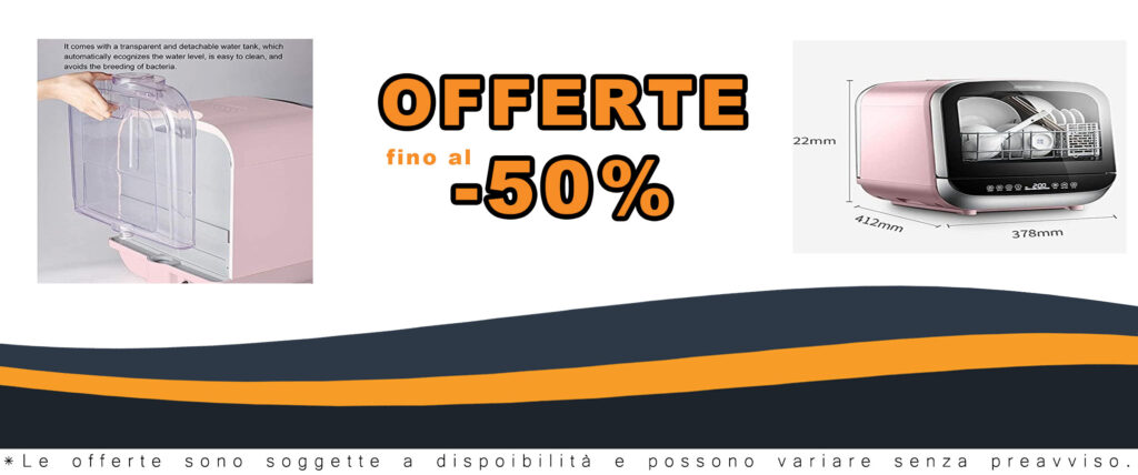 Mini lavastoviglie compatta da tavolo con 4 programmi e design slimline, perfetta per spazi ridotti.